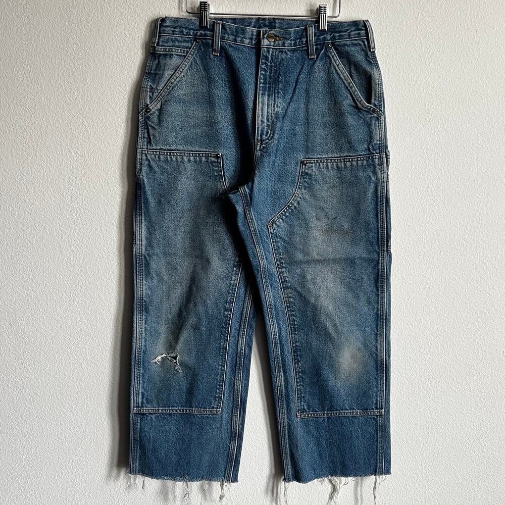 Carhartt B73 DST faded blue denim double knee work wear carpenter pants
